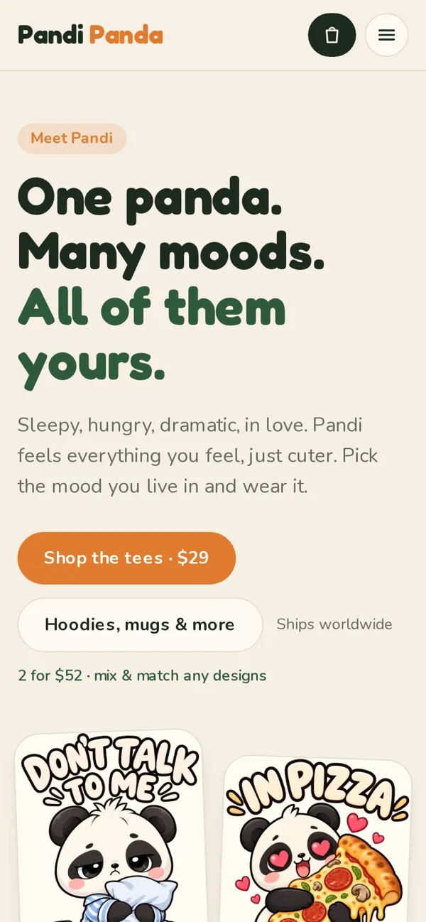 The Pandi Panda home page on a phone