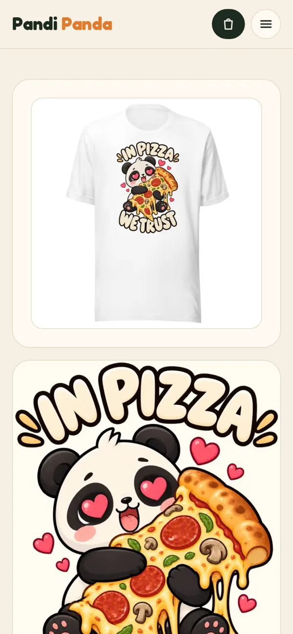 The Pizza Panda t-shirt product page on a phone